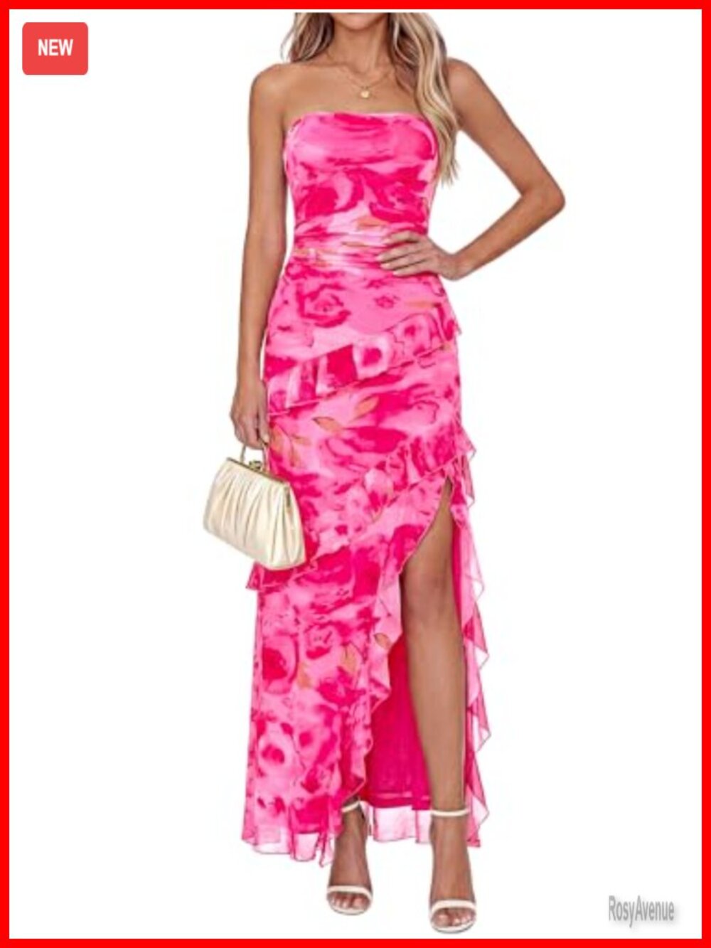 Women's Off Shoulder Strapless Backless Maxi Dress High Slit Ruffle Hem Mesh
